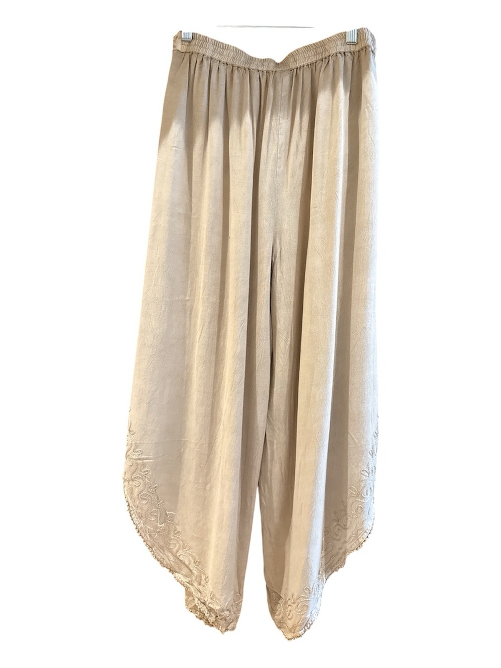 Boho Embroidered Tie-Waist Wide Leg Pants in Taupe one size - Picture 6 of 10